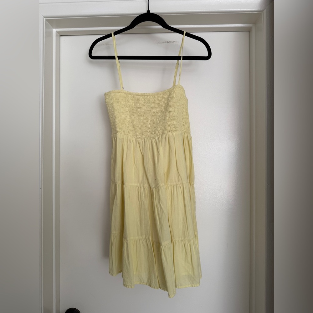 Forever 21 Yellow Smocked Tiered Mini Dress Spaghetti Strap Sundress Size L